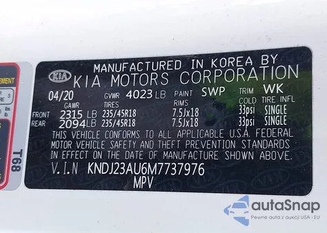 2021 Kia Soul X-Line z USA, uszkodzony, nr VIN KNDJ23AU6M7737976